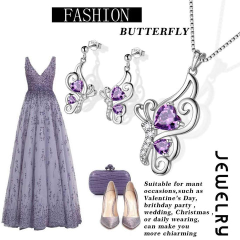 Butterfly Birthstone February Amethyst Jewelry Set 3PCS - Jewelry Set - Aurora Tears