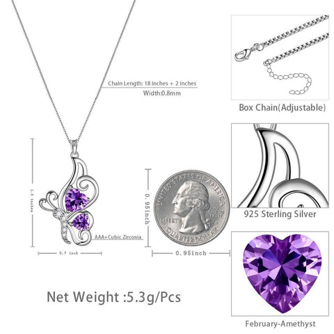Butterfly Birthstone February Amethyst Necklace Sterling Silver - Necklaces - Aurora Tears