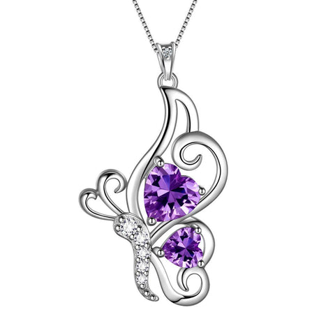 Butterfly Birthstone February Amethyst Necklace Sterling Silver - Necklaces - Aurora Tears