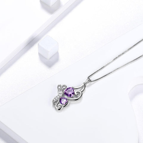 Butterfly Birthstone February Amethyst Necklace Sterling Silver - Necklaces - Aurora Tears