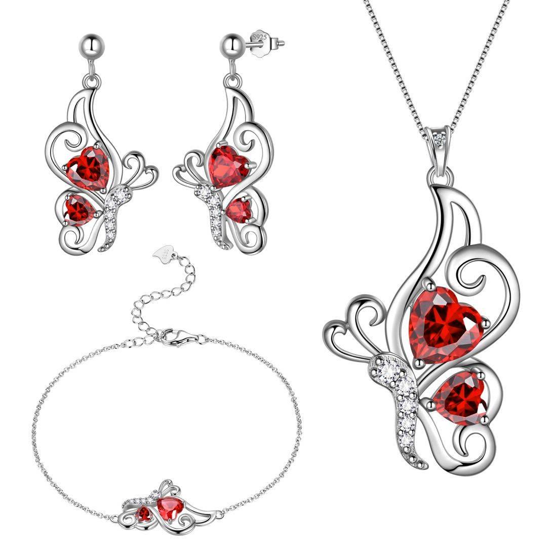 Butterfly Birthstone January Garnet Jewelry Set 4PCS - Jewelry Set - Aurora Tears