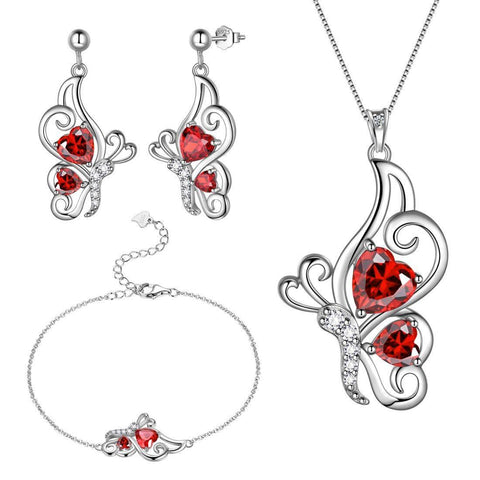 Butterfly Birthstone January Garnet Jewelry Set 4PCS - Jewelry Set - Aurora Tears