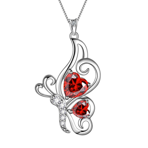 Butterfly Birthstone January Garnet Necklace Sterling Silver - Necklaces - Aurora Tears