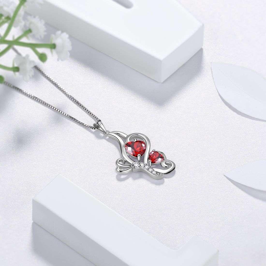 Butterfly Birthstone January Garnet Necklace Sterling Silver - Necklaces - Aurora Tears