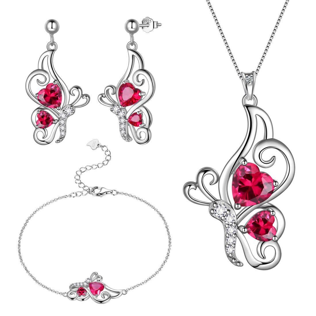 Butterfly Birthstone July Ruby Jewelry Set 4PCS - Jewelry Set - Aurora Tears