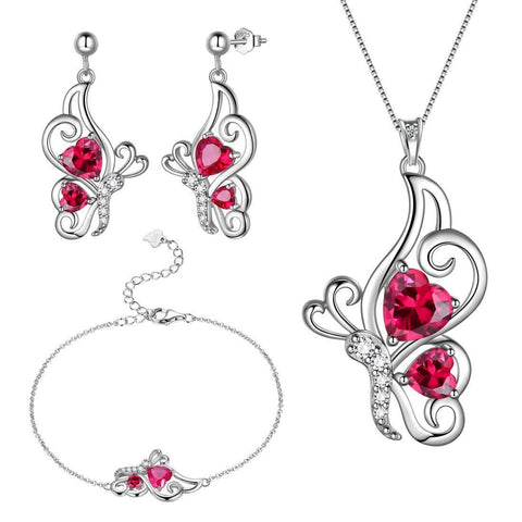 Butterfly Birthstone July Ruby Jewelry Set 4PCS - Jewelry Set - Aurora Tears