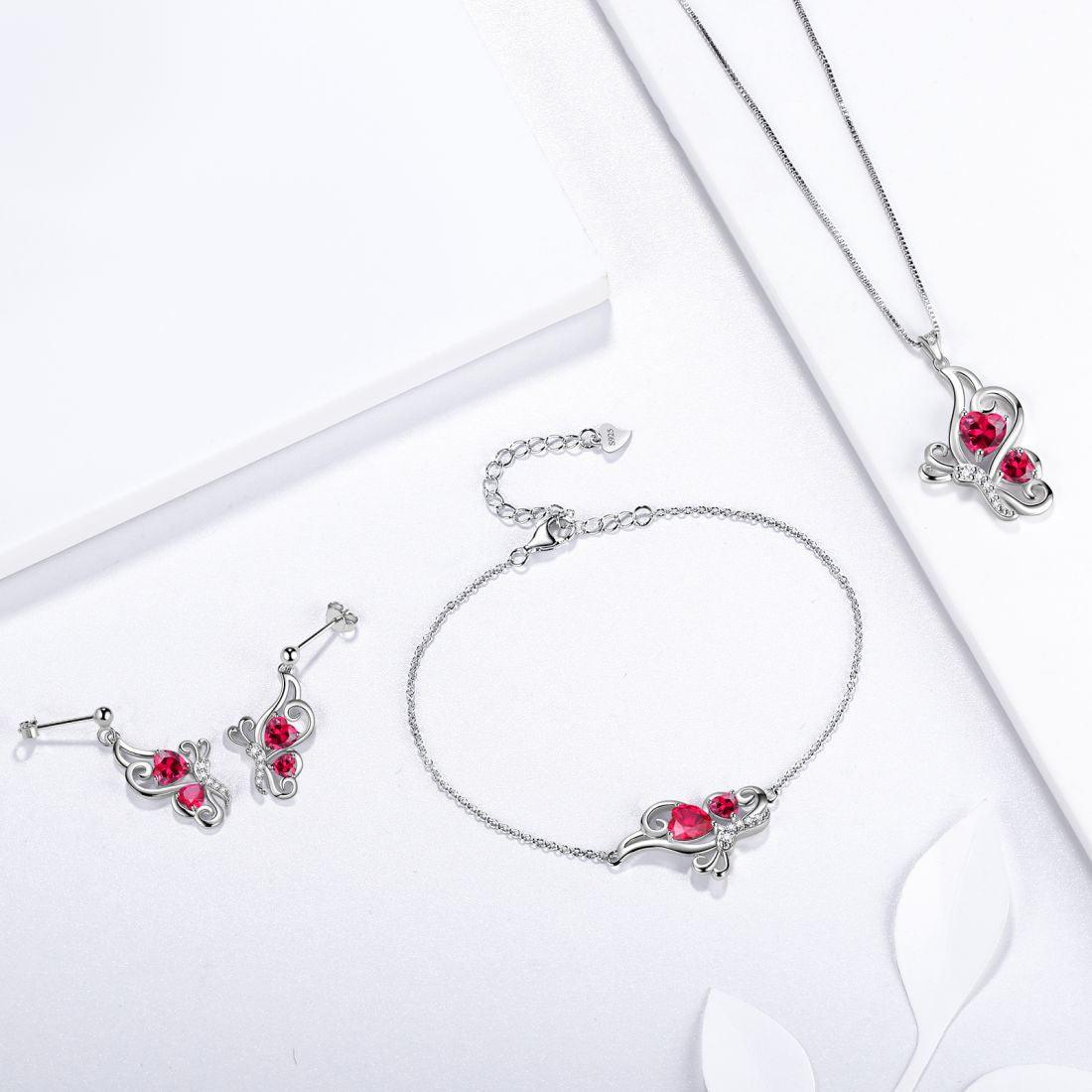 Butterfly Birthstone July Ruby Jewelry Set 4PCS - Jewelry Set - Aurora Tears