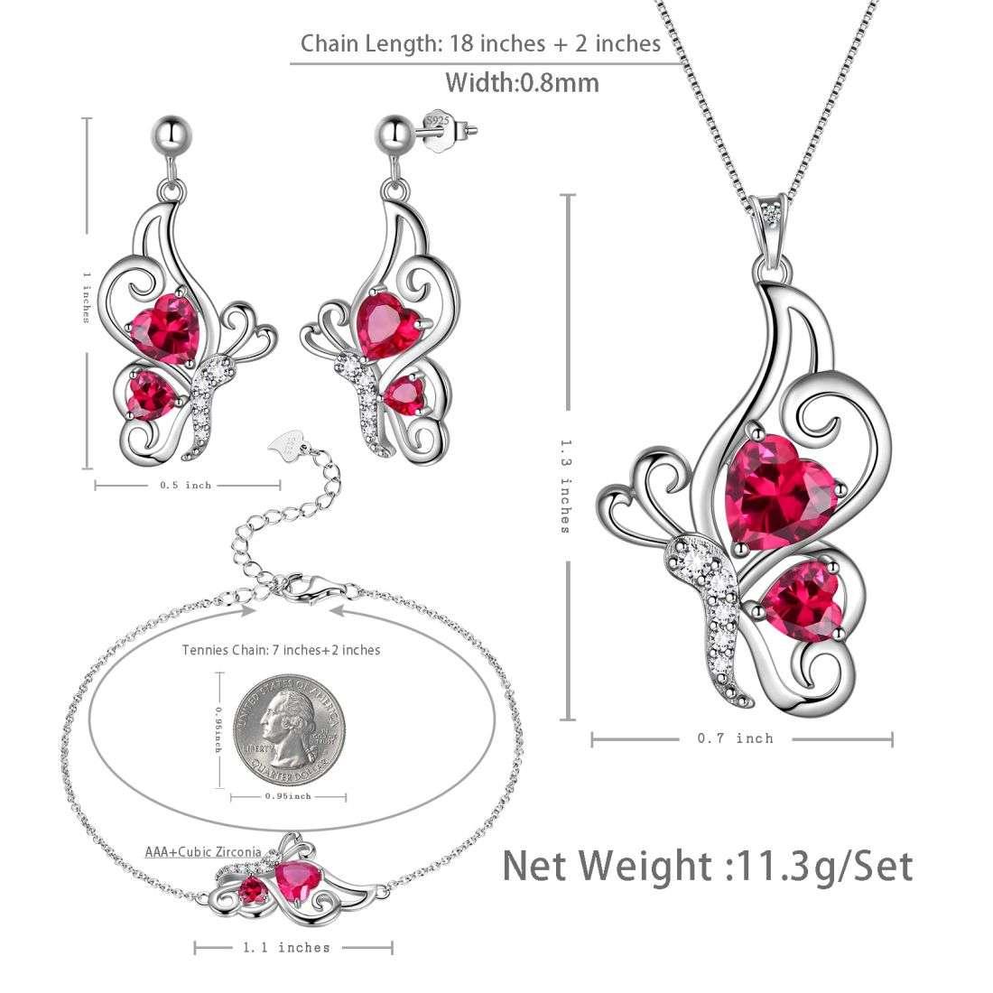 Butterfly Birthstone July Ruby Jewelry Set 4PCS - Jewelry Set - Aurora Tears