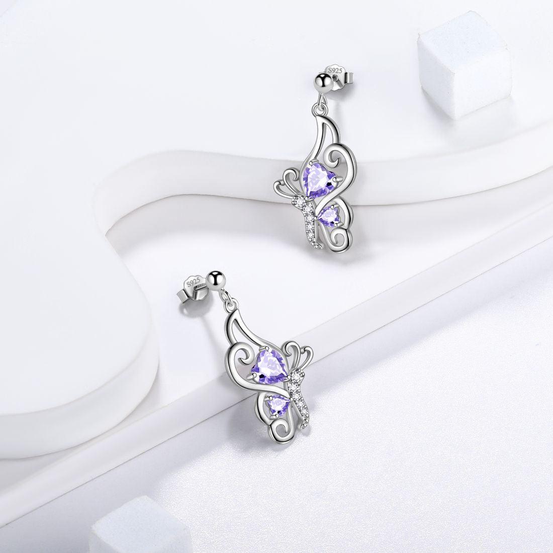 Butterfly Birthstone June Alexandrite Earrings Sterling Silver - Earrings - Aurora Tears