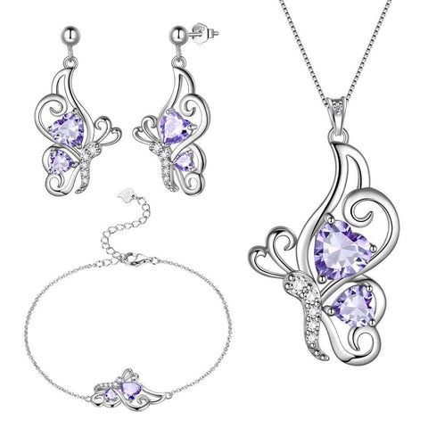 Butterfly Birthstone June Alexandrite Jewelry Set 4PCS - Jewelry Set - Aurora Tears