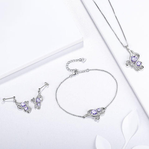 Butterfly Birthstone June Alexandrite Jewelry Set 4PCS - Jewelry Set - Aurora Tears