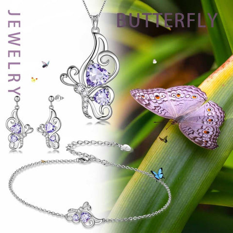 Butterfly Birthstone June Alexandrite Jewelry Set 4PCS - Jewelry Set - Aurora Tears