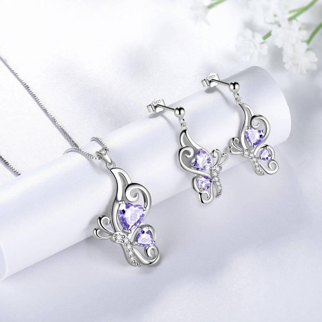 Butterfly Birthstone June Alexandrite Jewelry Set 3PCS - Jewelry Set - Aurora Tears