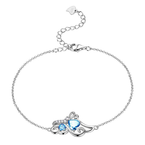 Butterfly Birthstone March Aquamarine Bracelet Sterling Silver - Bracelet - Aurora Tears