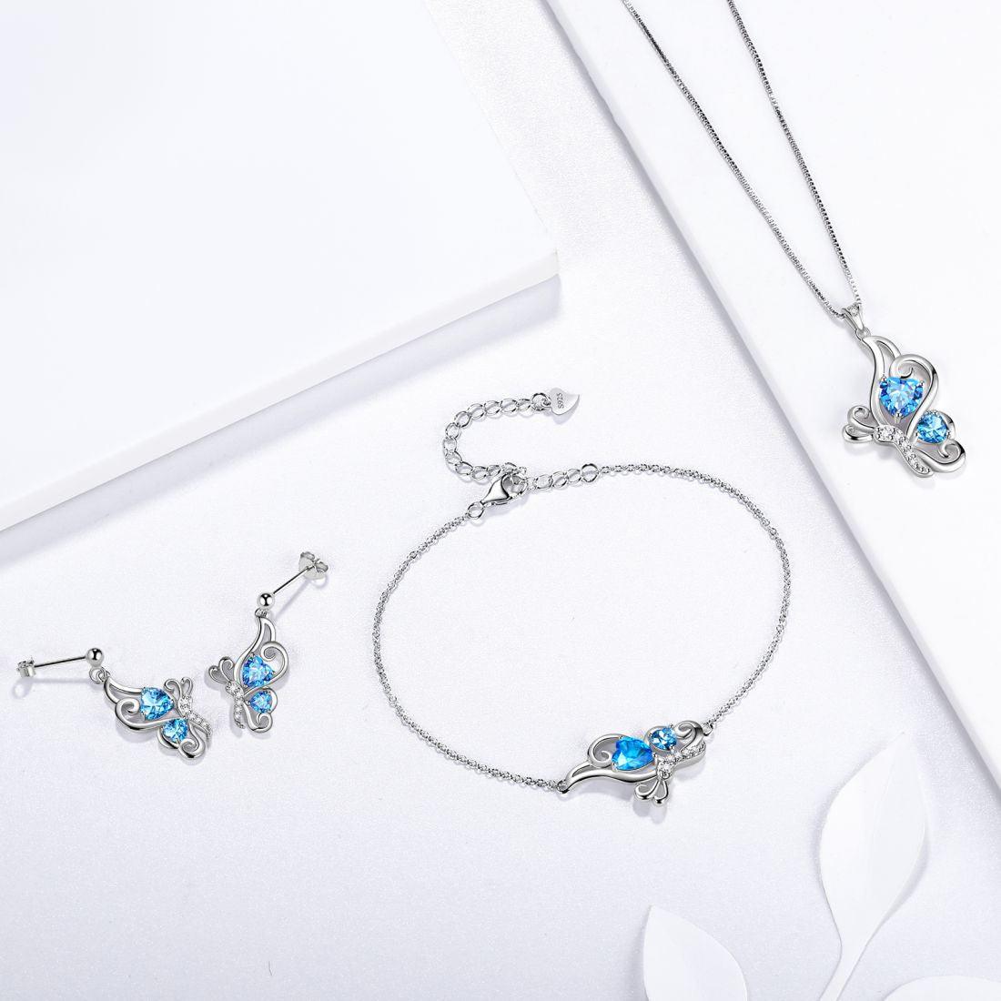 Butterfly Birthstone March Aquamarine Jewelry Set 4PCS - Jewelry Set - Aurora Tears