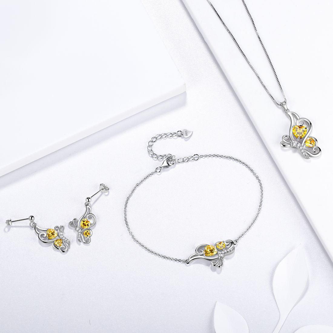 Butterfly Birthstone November Citrine Necklace Sterling Silver - Necklaces - Aurora Tears