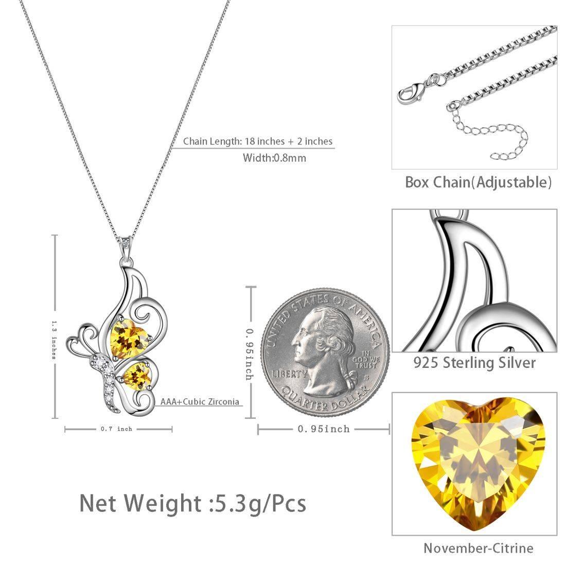 Butterfly Birthstone November Citrine Necklace Sterling Silver - Necklaces - Aurora Tears
