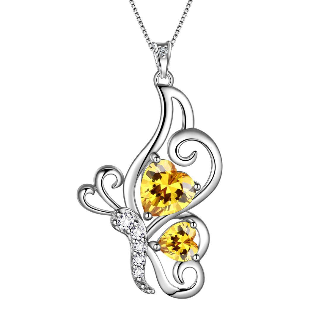 Butterfly Birthstone November Citrine Necklace Sterling Silver - Necklaces - Aurora Tears