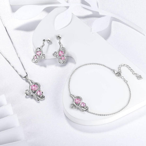 Butterfly Birthstone October Tourmaline Jewelry Set 4PCS - Jewelry Set - Aurora Tears