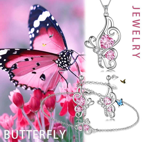 Butterfly Birthstone October Tourmaline Jewelry Set 4PCS - Jewelry Set - Aurora Tears