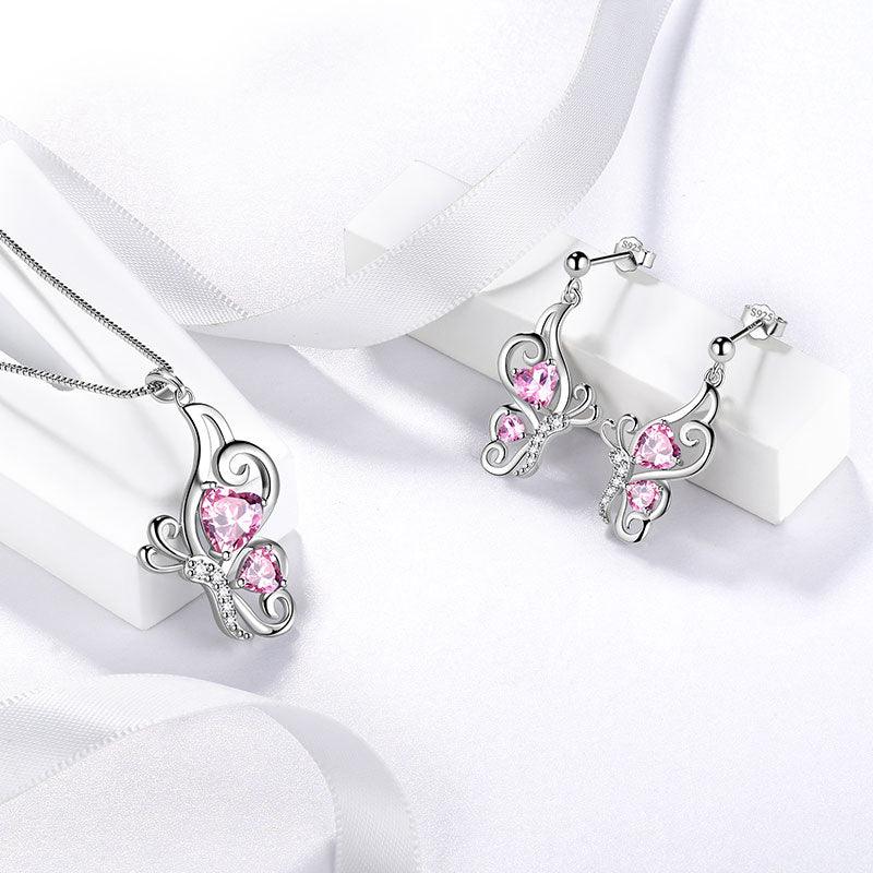 Butterfly Birthstone October Tourmaline Jewelry Set 3PCS - Jewelry Set - Aurora Tears