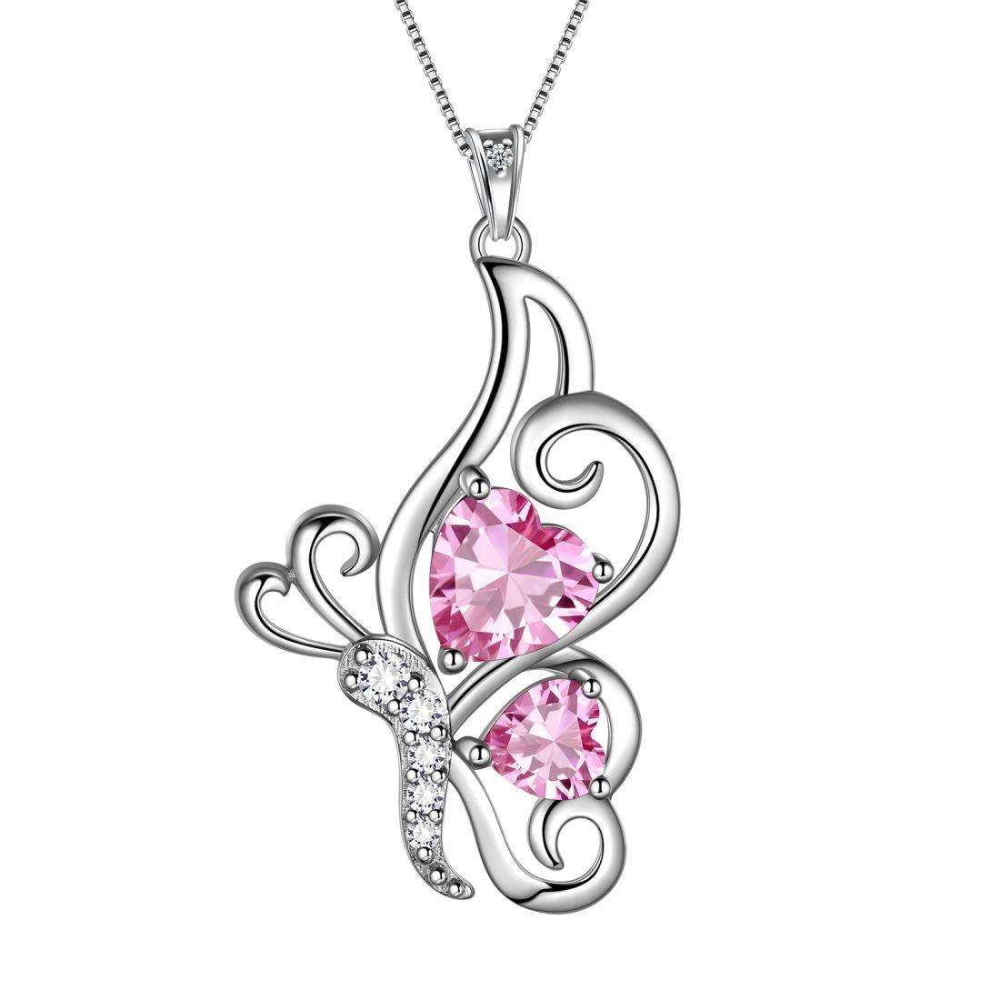 Butterfly Birthstone October Tourmaline Necklace Sterling Silver - Necklaces - Aurora Tears
