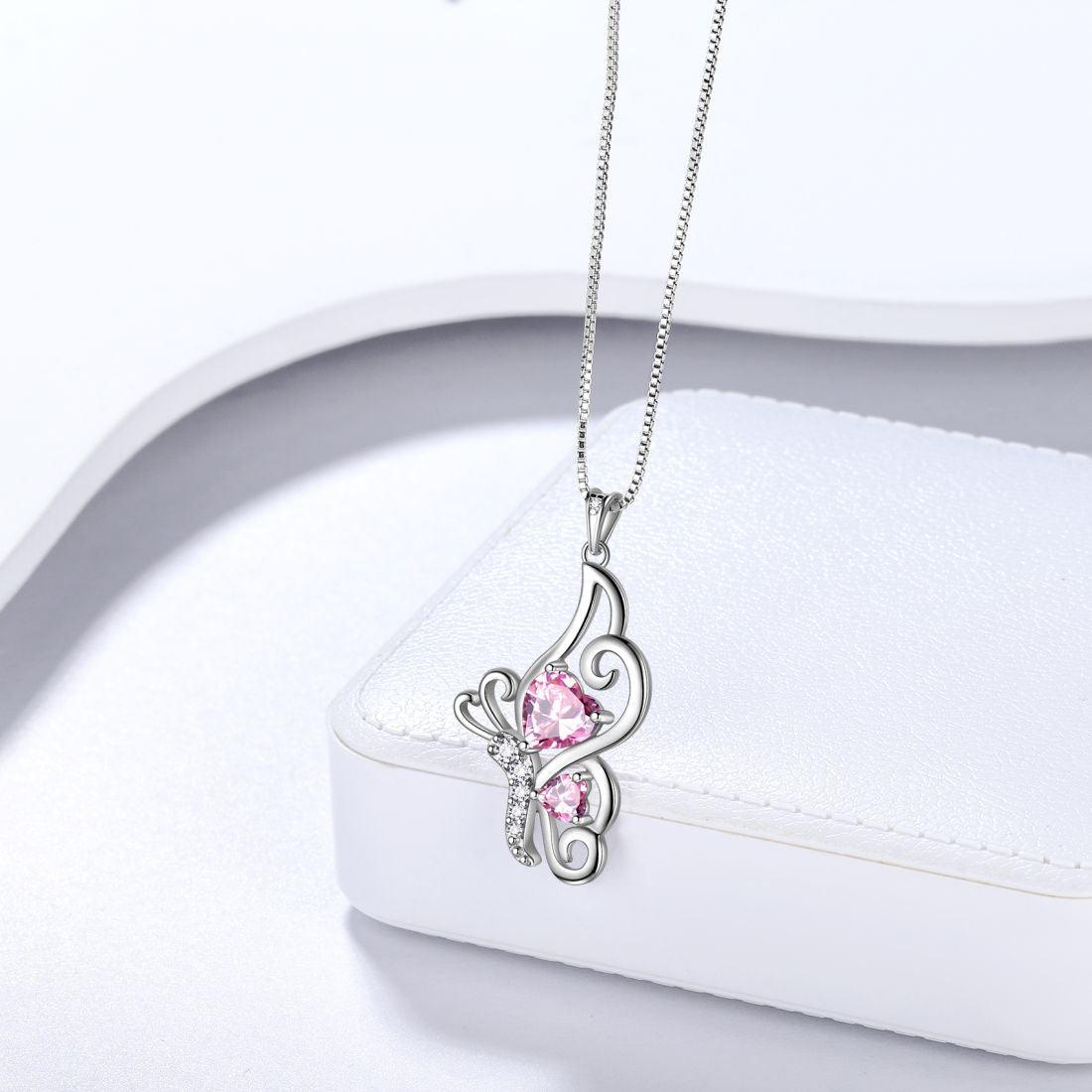 Butterfly Birthstone October Tourmaline Necklace Sterling Silver - Necklaces - Aurora Tears