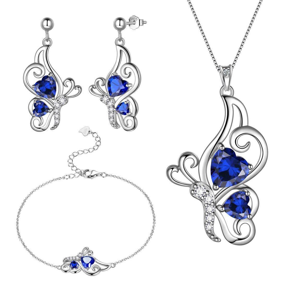 Butterfly Birthstone September Sapphire Jewelry Set 4PCS - Jewelry Set - Aurora Tears