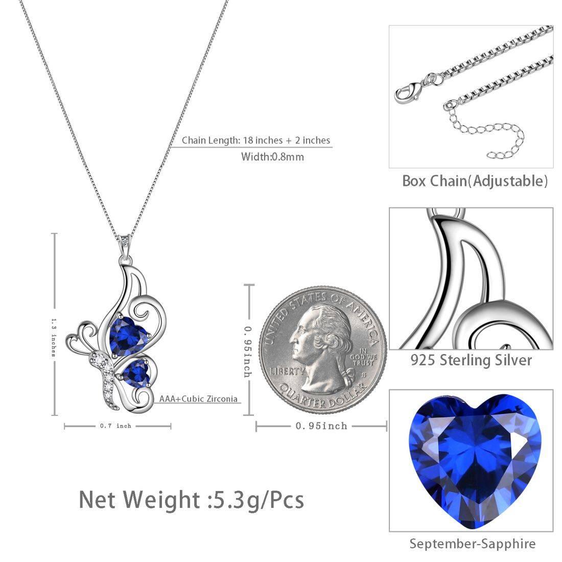 Butterfly Birthstone September Sapphire Necklace Sterling Silver - Necklaces - Aurora Tears