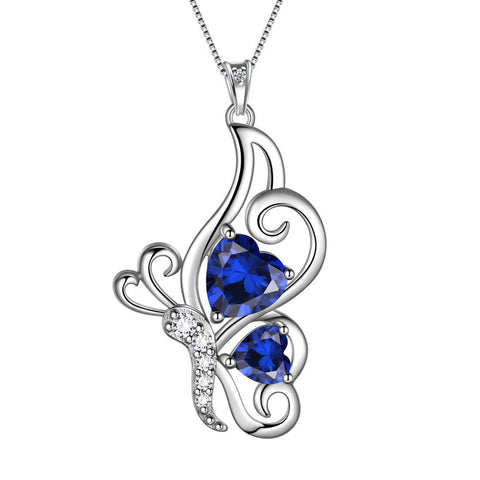 Butterfly Birthstone September Sapphire Necklace Sterling Silver - Necklaces - Aurora Tears