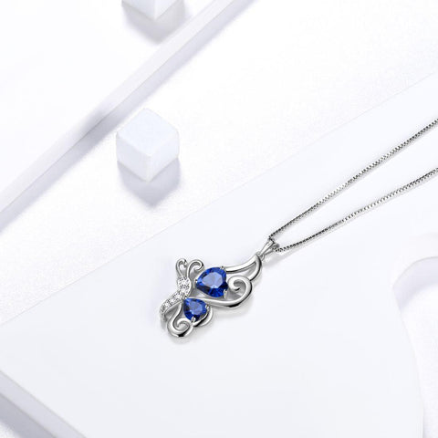 Butterfly Birthstone September Sapphire Necklace Sterling Silver - Necklaces - Aurora Tears
