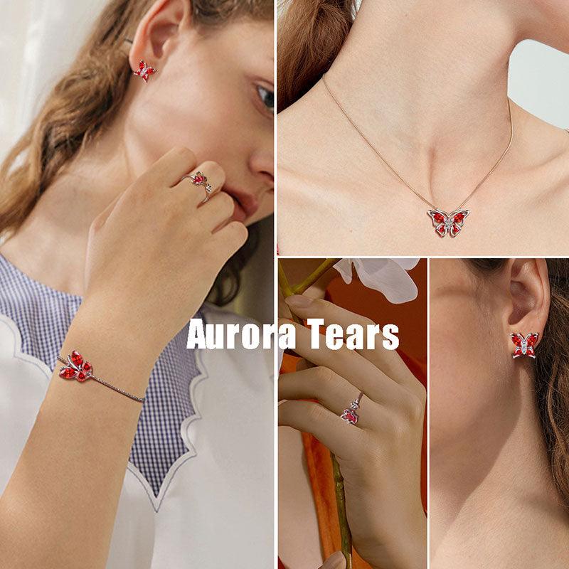 Butterfly Birthstone January Garnet Jewelry Set 4PCS - Jewelry Set - Aurora Tears