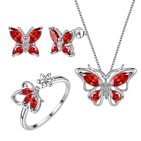 Butterfly Birthstone January Garnet Jewelry Set 4PCS - Jewelry Set - Aurora Tears