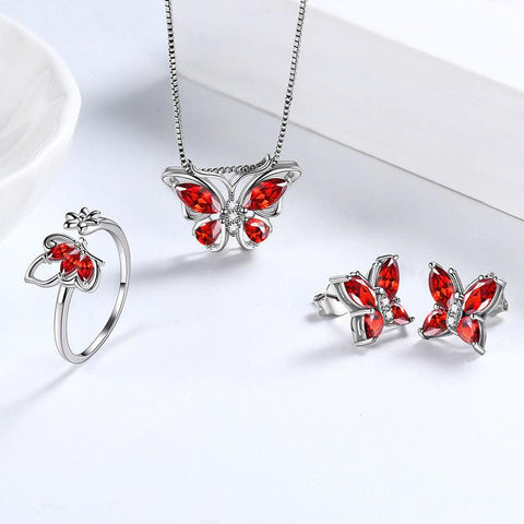 Butterfly Birthstone January Garnet Jewelry Set 4PCS - Jewelry Set - Aurora Tears
