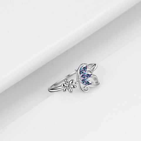 Butterfly Mystic Rainbow Topaz Open Rings Sterling Silver - Rings - Aurora Tears Jewelry