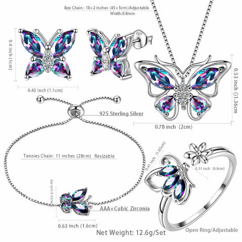 Butterfly Mystic Rainbow Topaz Jewelry Sets 5PCS Sterling Silver - Jewelry Set - Aurora Tears Jewelry