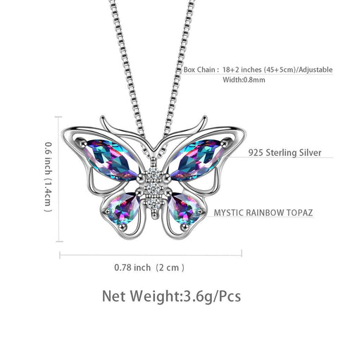 Butterfly Mystic Rainbow Topaz Necklaces Sterling Silver - Necklaces - Aurora Tears Jewelry