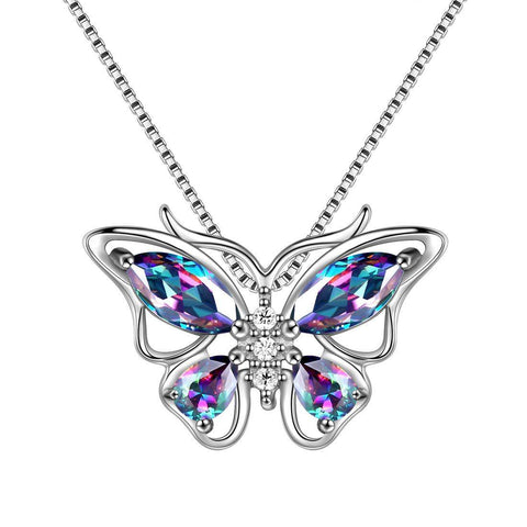 Butterfly Mystic Rainbow Topaz Necklaces Sterling Silver-Aurora Tears Jewelry