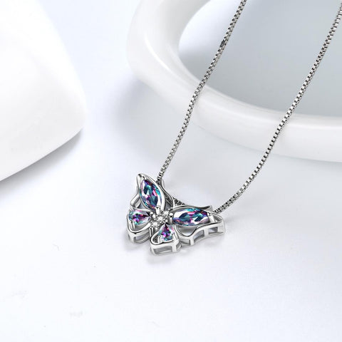 Butterfly Mystic Rainbow Topaz Necklaces Sterling Silver - Necklaces - Aurora Tears Jewelry