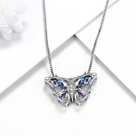 Butterfly Mystic Rainbow Topaz Necklaces Sterling Silver - Necklaces - Aurora Tears Jewelry