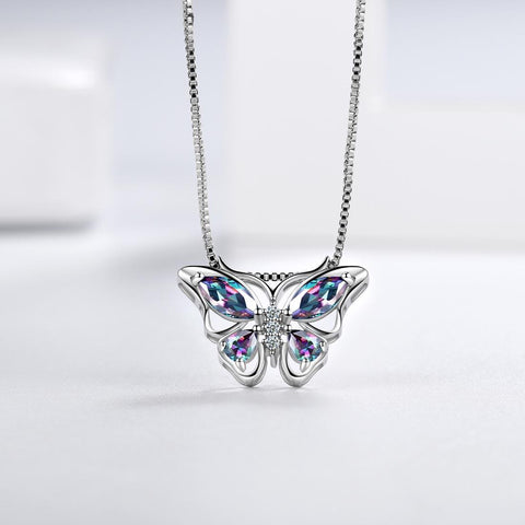Butterfly Mystic Rainbow Topaz Necklaces Sterling Silver - Necklaces - Aurora Tears Jewelry