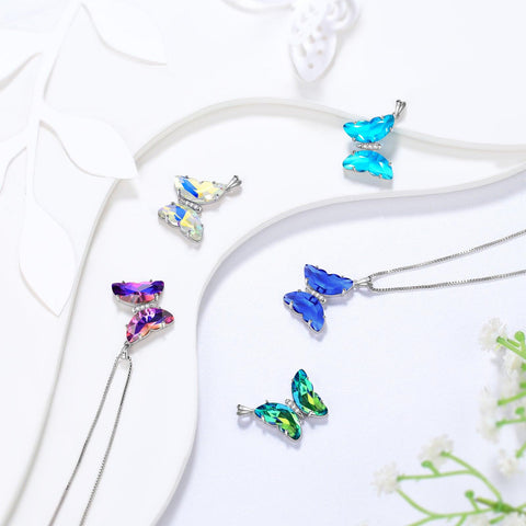 Blue Butterfly Necklace September Sapphire Birthstone Pendant - Necklaces - Aurora Tears