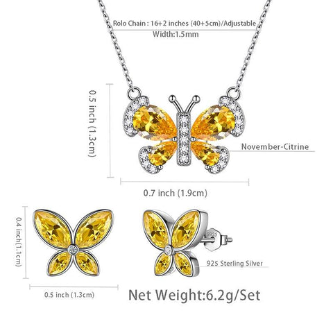 Butterfly Birthstone November Citrine Jewelry Set 3PCS - Jewelry Set - Aurora Tears