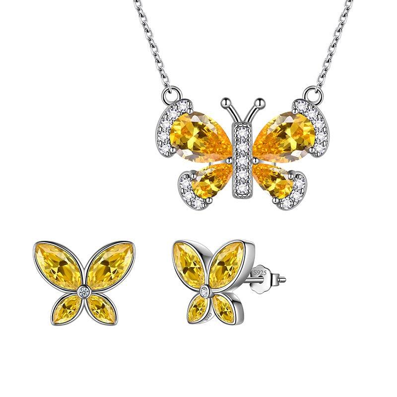 Butterfly Birthstone November Citrine Jewelry Set 3PCS - Jewelry Set - Aurora Tears