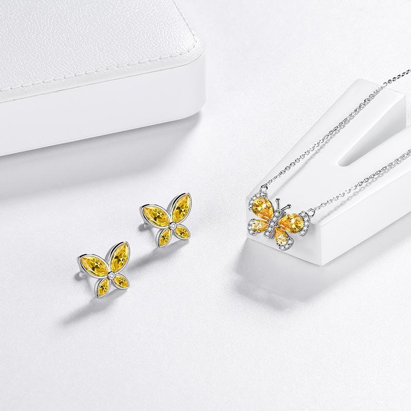 Butterfly Birthstone November Citrine Jewelry Set 3PCS - Jewelry Set - Aurora Tears