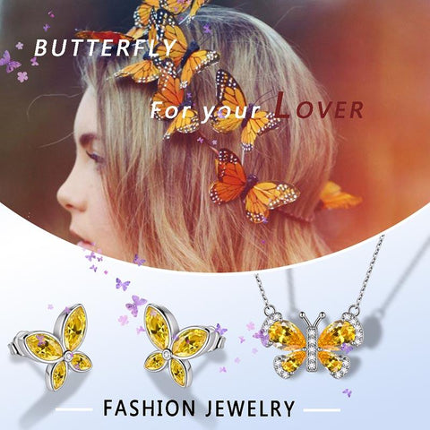 Butterfly Birthstone November Citrine Jewelry Set 3PCS - Jewelry Set - Aurora Tears