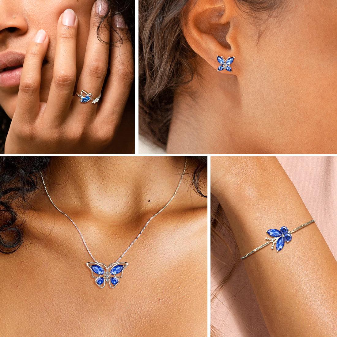 Butterfly Birthstone September Sapphire Jewelry Set 5PCS - Jewelry Set - Aurora Tears