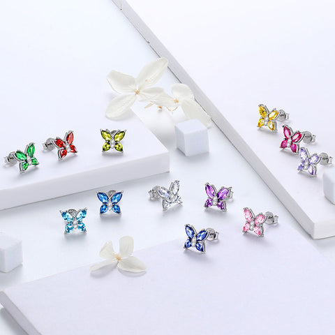 925 Sterling Silver Butterfly Stud Earrings Women Birthstone Jewelry Birthday Gifts - Earrings - Aurora Tears