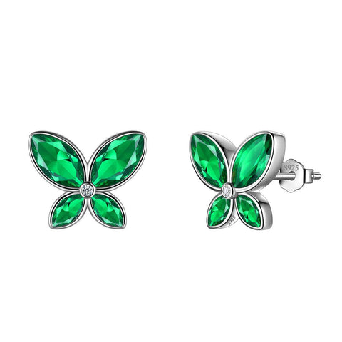 Butterfly Stud Earrings Birthstone May Emerald - Earrings - Aurora Tears