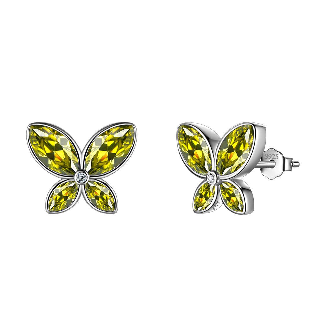 Butterfly Stud Earrings Birthstone August Peridot - Earrings - Aurora Tears